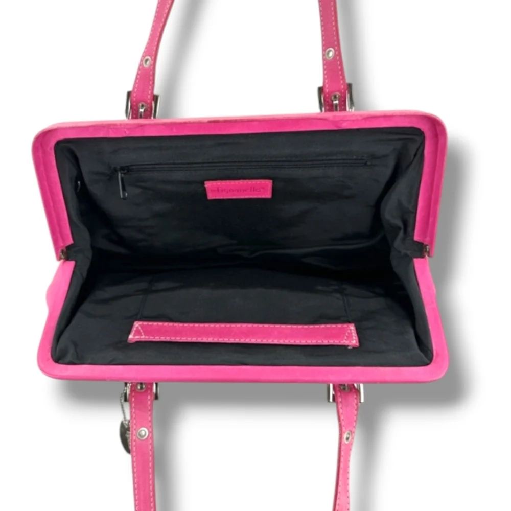 👛 Vintage Tignanello Gorgeous Pink Leather Shoulder Bag. Structured Design - Picture 4 of 11